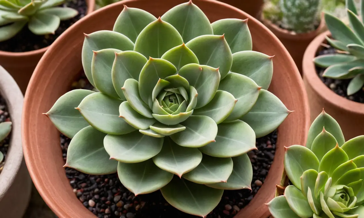 Echeveria con hojas verdes y burgundy