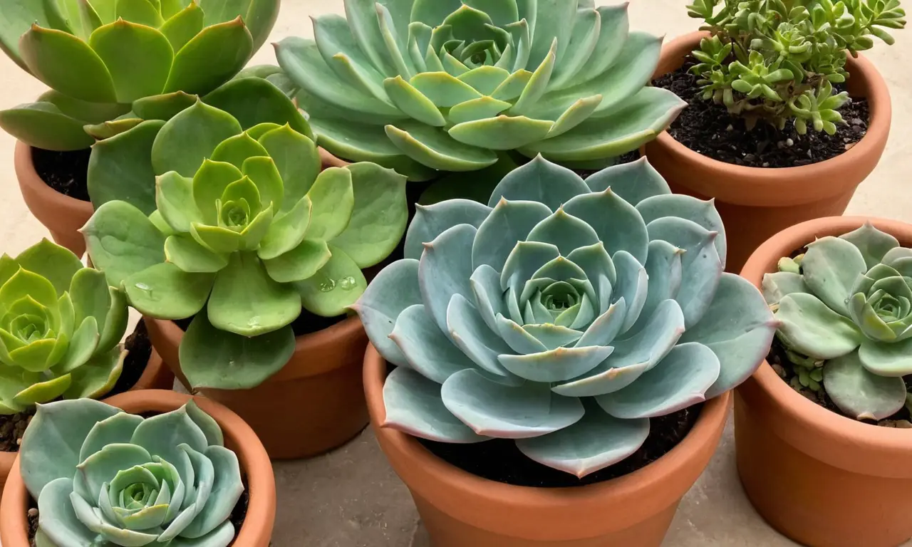Echeverrias vibrantes resaltan en terracota