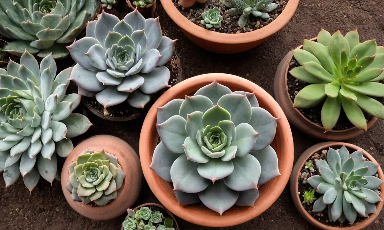 Echeverrias vibrantes y tranquilas en maceta