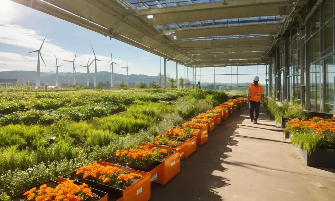 Industria sostenible integrada con naturaleza armoniosa