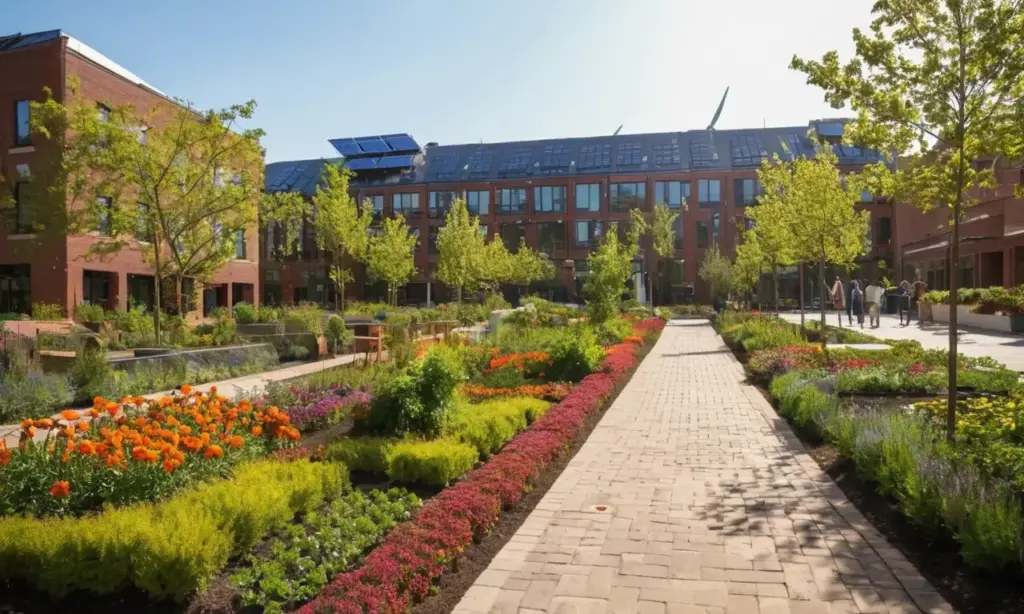Ciudad sostenible con tecnología y naturaleza integrada