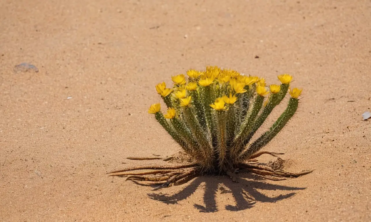 Desierto árido con vida resiliente y colorida