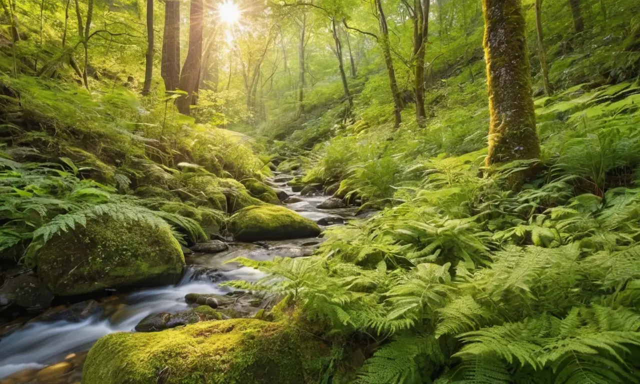 Bosque vibrante con vida y colores diversos
