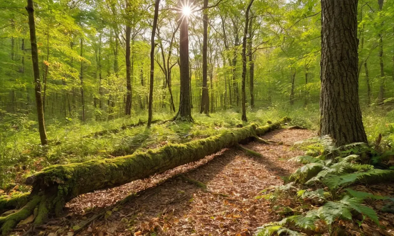 Bosque verde con luz y vida silvestre