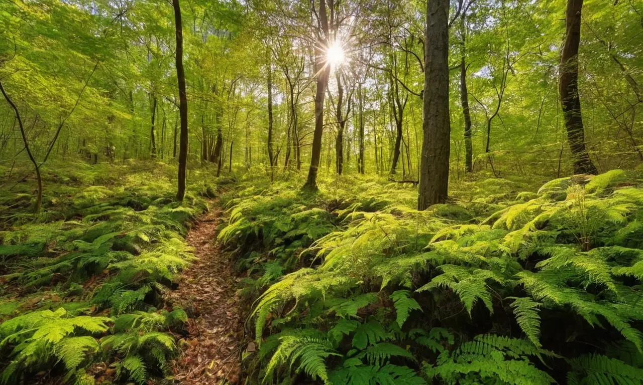 Bosque denso con luz y vida silvestre