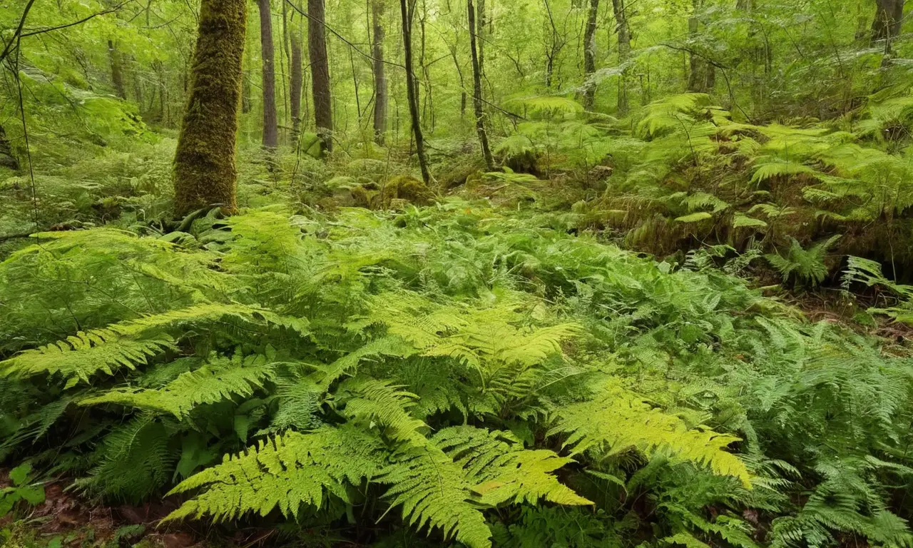 Bosque exuberante con vida y luces contrastantes