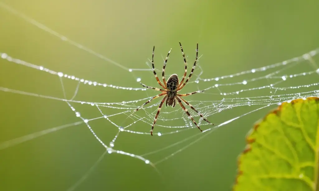 Araña detallada en telaraña brillante