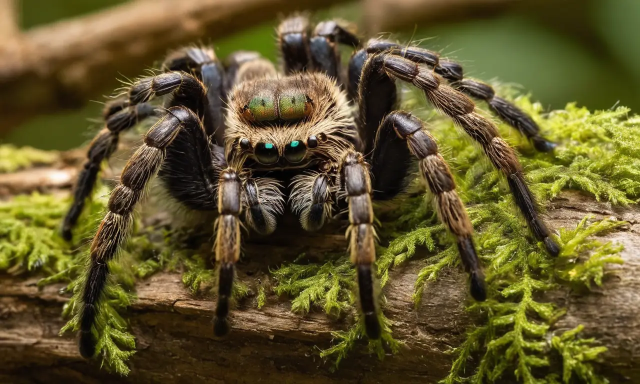 Tarántula detallada en rama texturizada