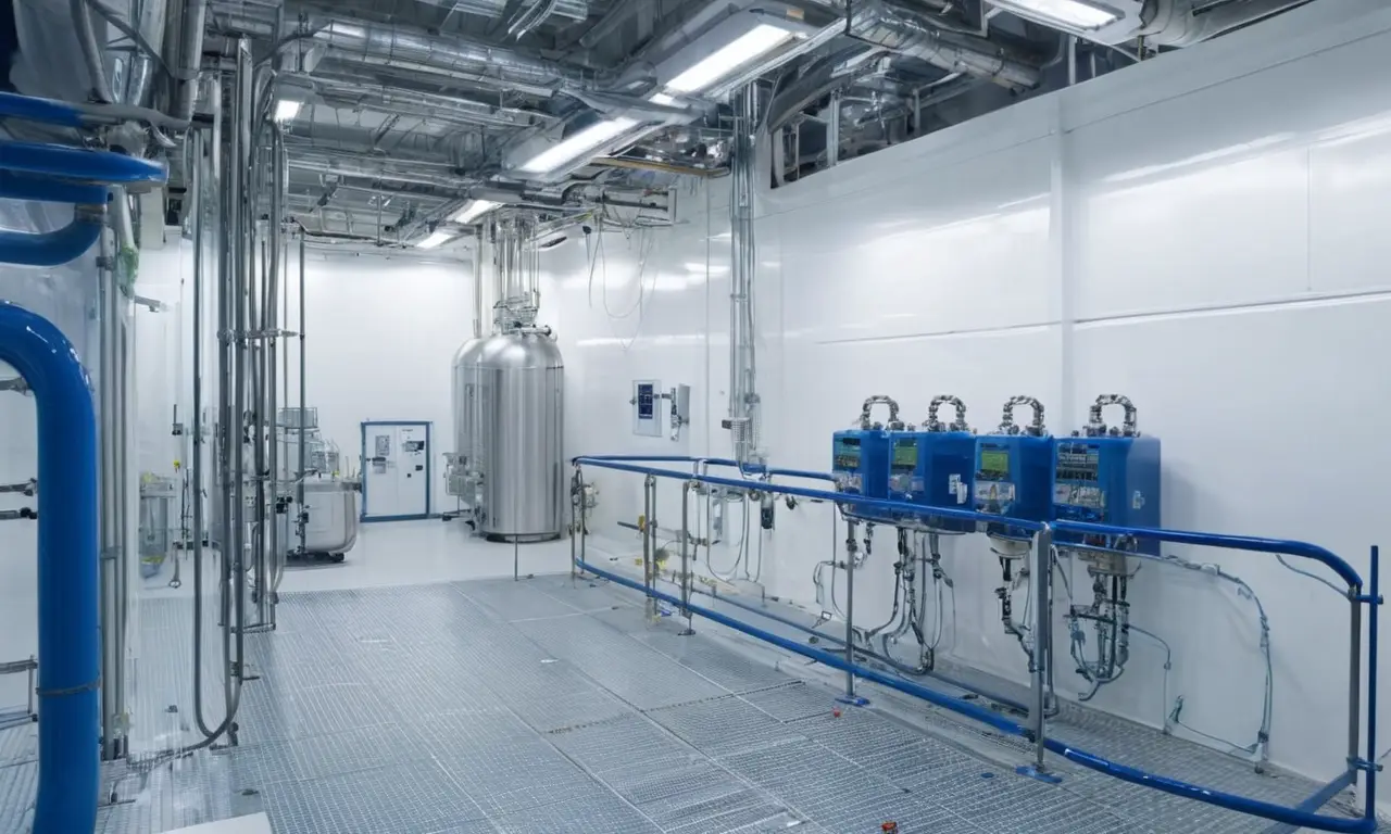 Sala de reactor nuclear llena de tecnología