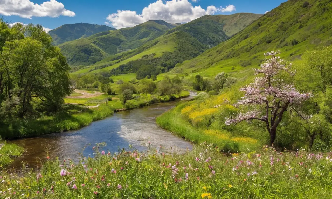 Naturaleza vibrante con humanos plantando árboles