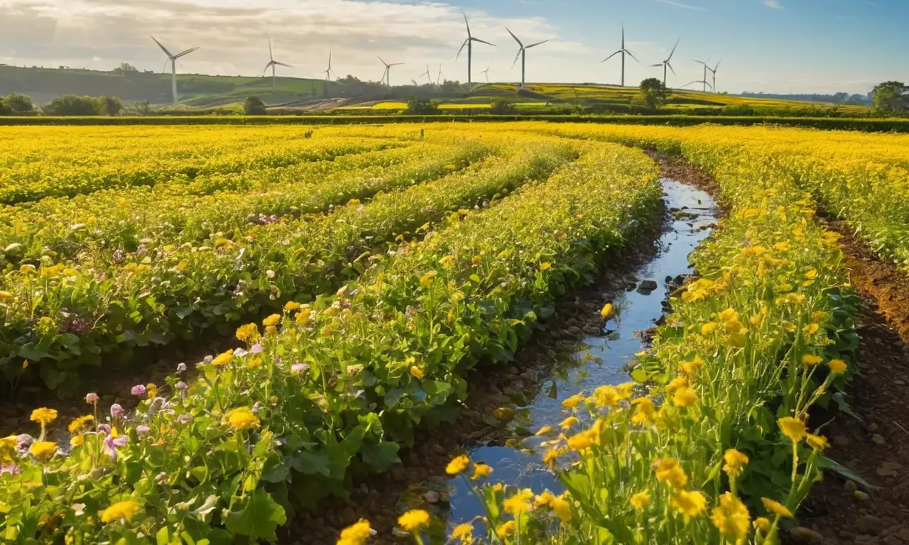 Campo sostenible con tecnología y naturaleza