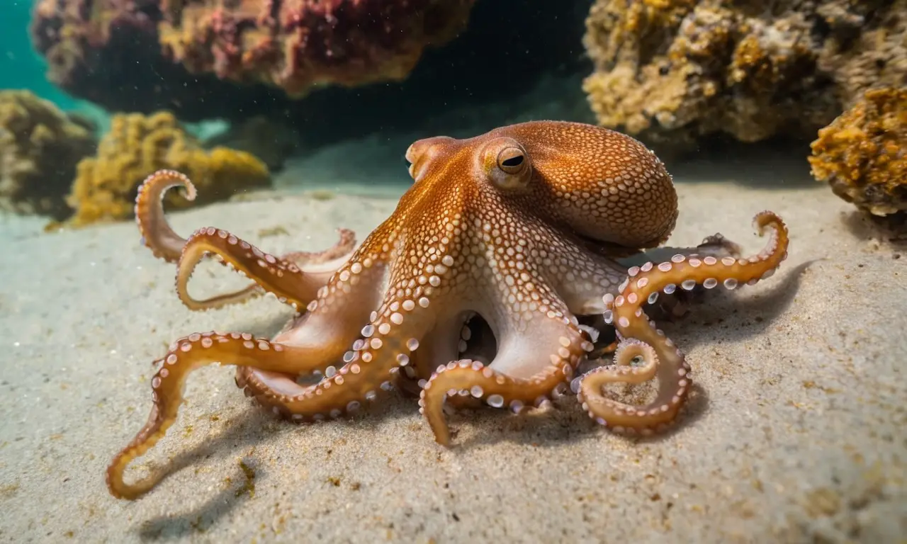 Un pulpo reposa en un lecho marino