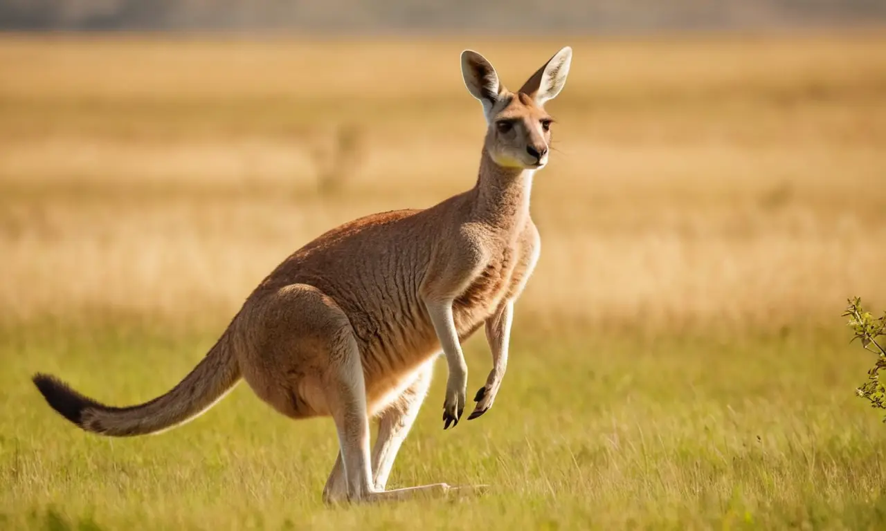Canguro majestuoso de pie en pradera soleada