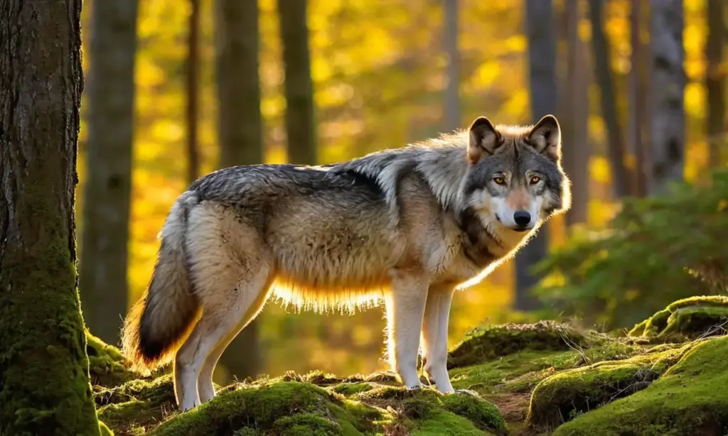 Lobo gris en un paisaje sereno