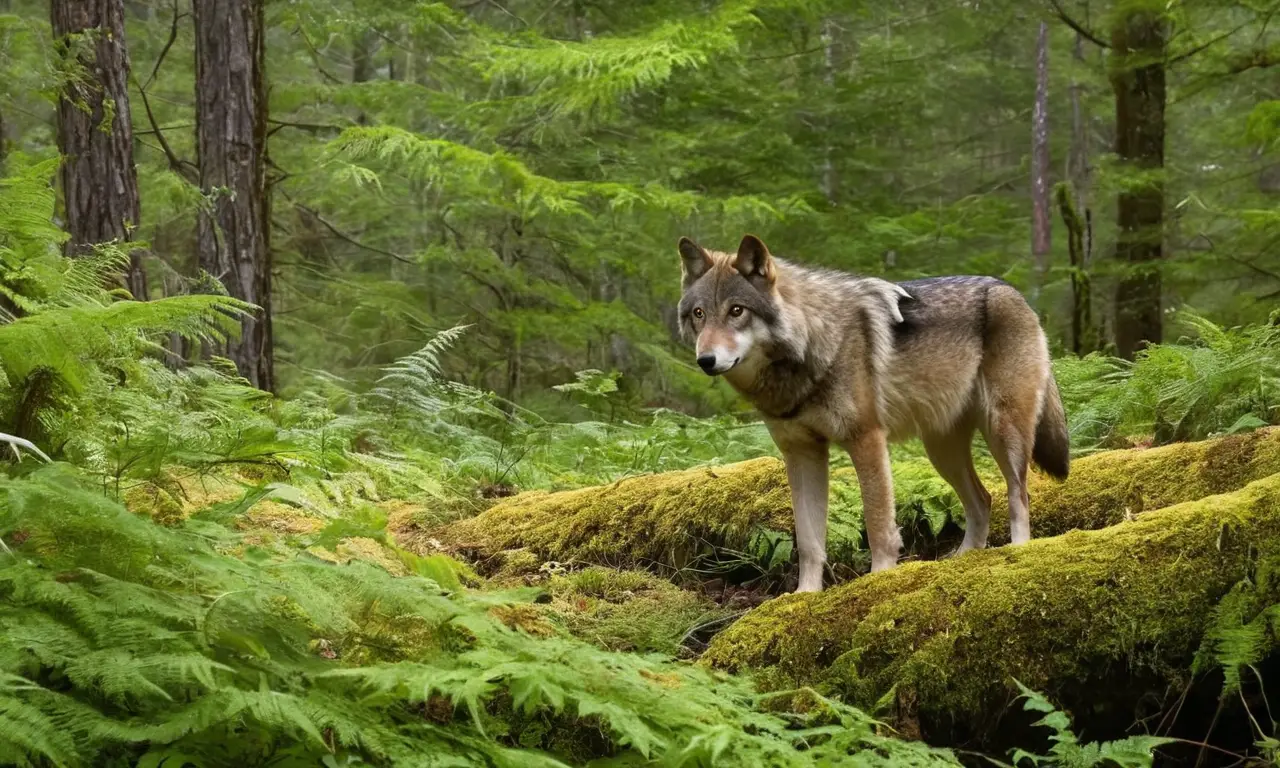Lobo solitario en un bosque amenazante