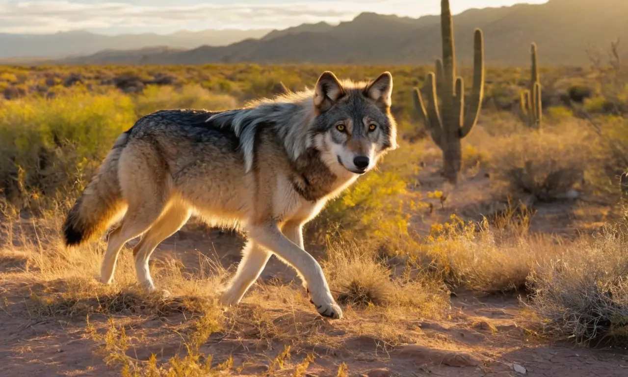 Lobo solitario en un paisaje mexicano vibrante