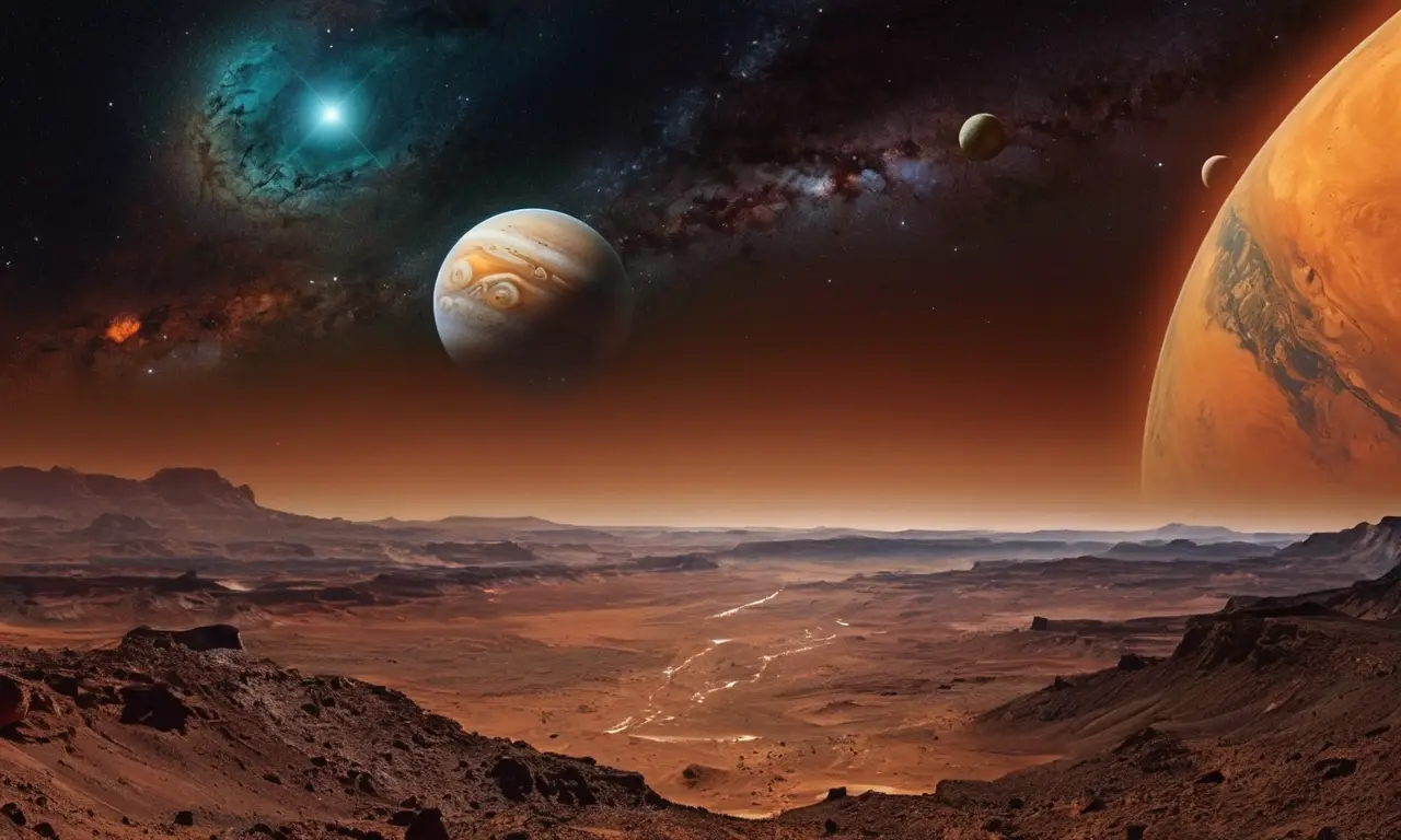 Planetas y estrellas en un vasto espacio