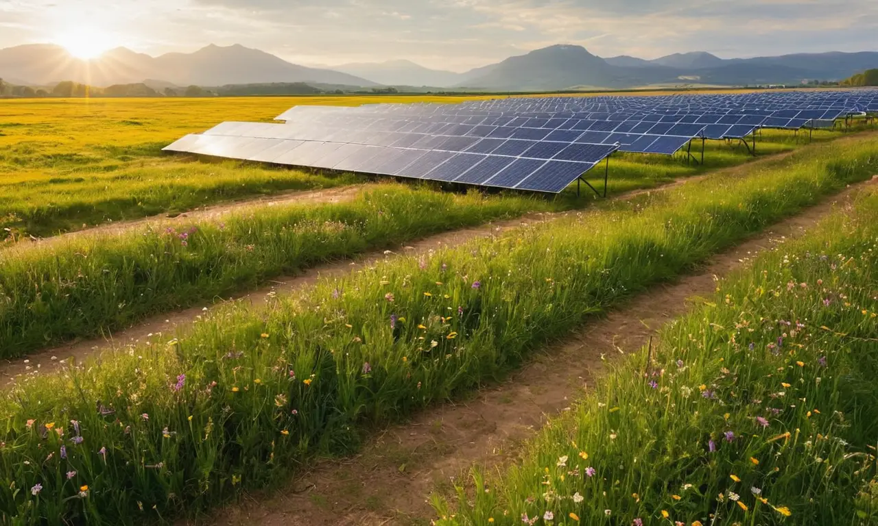 Paisaje soleado con tecnología y naturaleza armoniosa