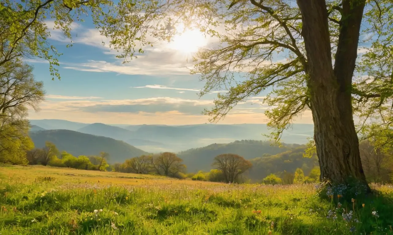 Paisaje sereno de luz y naturaleza vibrante