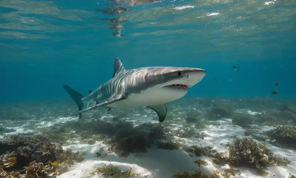Un vibrante océano con un elegante tiburón