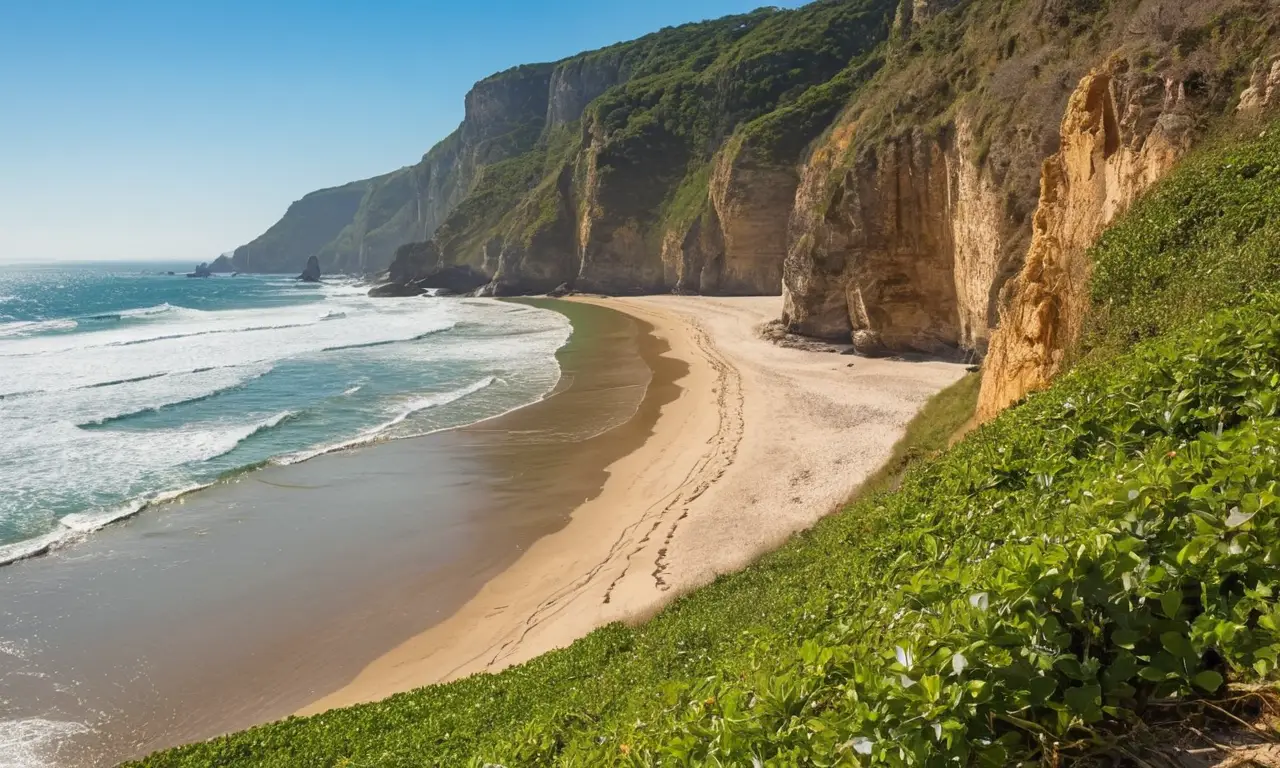 Escena costera serena con naturaleza vibrante