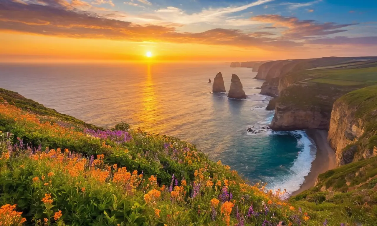 Parque eólico al atardecer, naturaleza vibrante