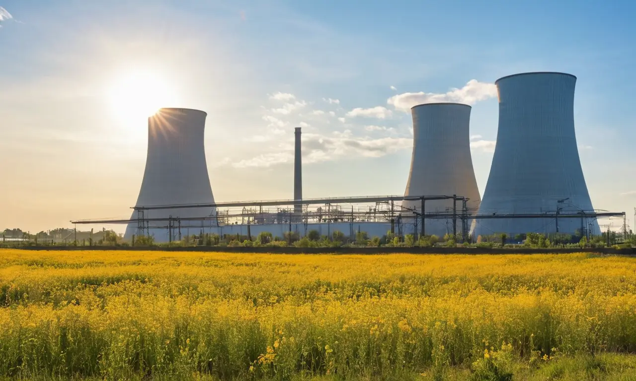 Planta de energía moderna rodeada de naturaleza