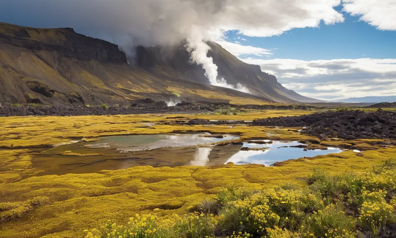 Paisaje geotérmico vibrante y armonioso