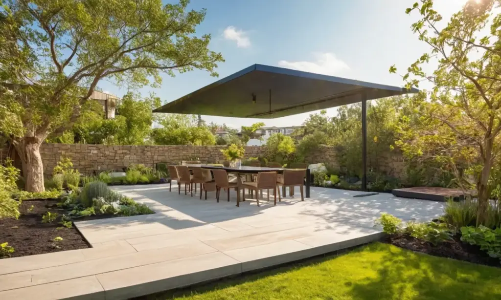 Paisaje sostenible con energía solar y alegría