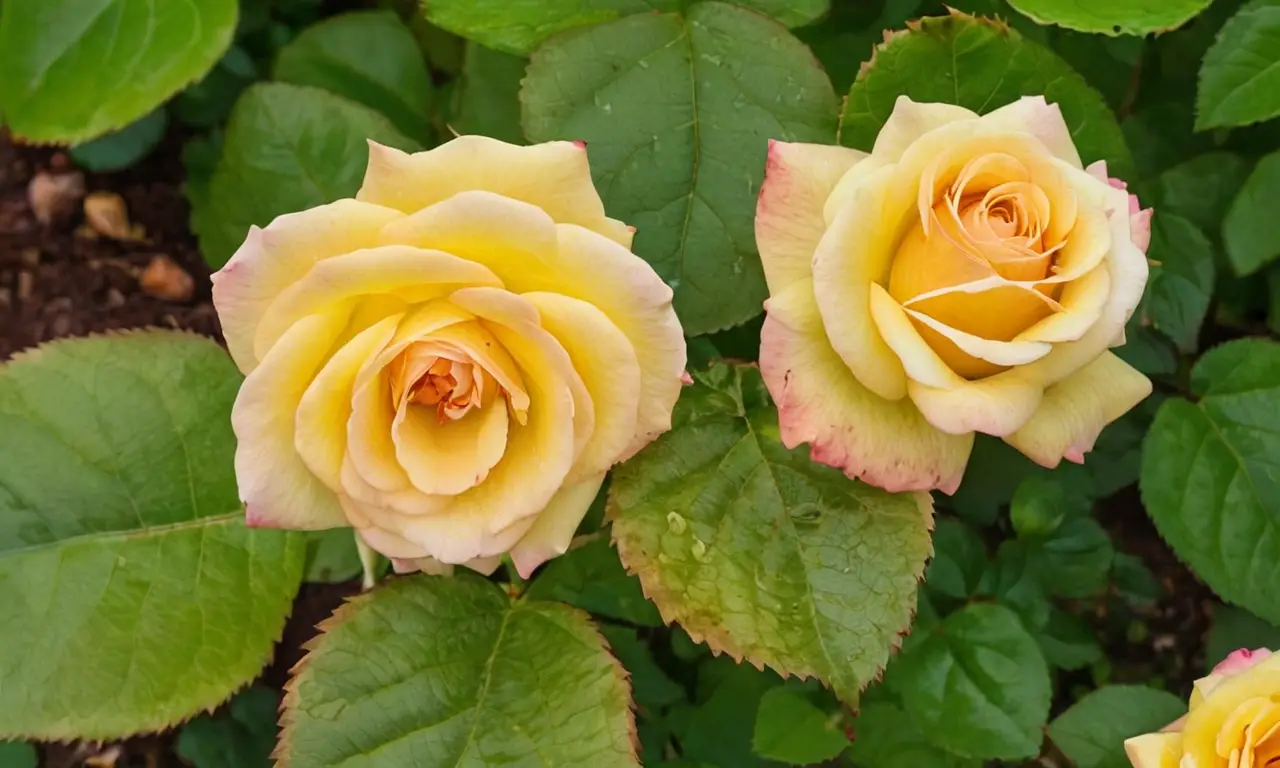 Rosa floreciendo sobre tierra húmeda y cálida