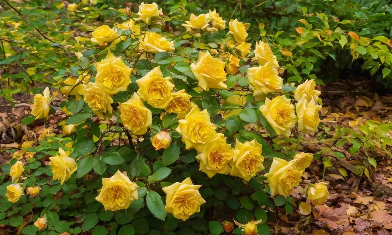 Arbustos de rosas vibrantes y suelo rico
