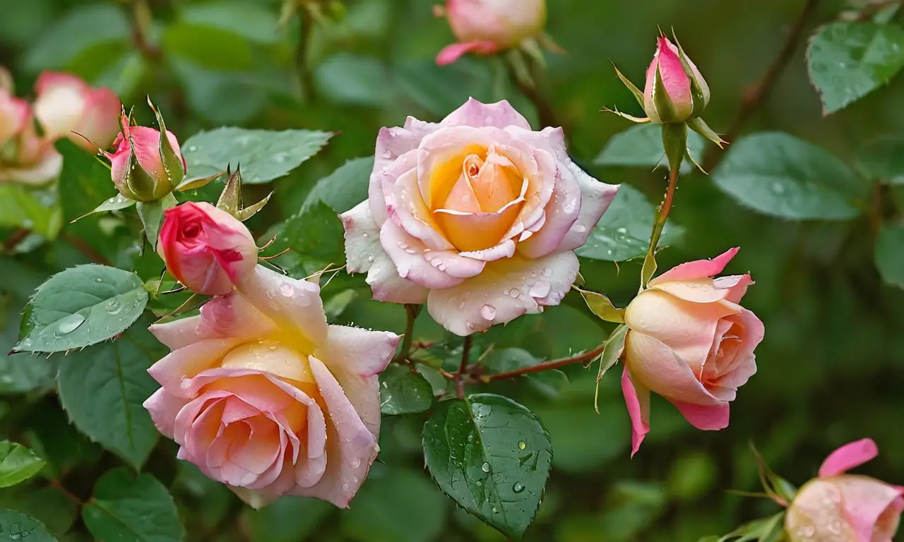 Rosas miniatura iluminadas en un jardín vibrante