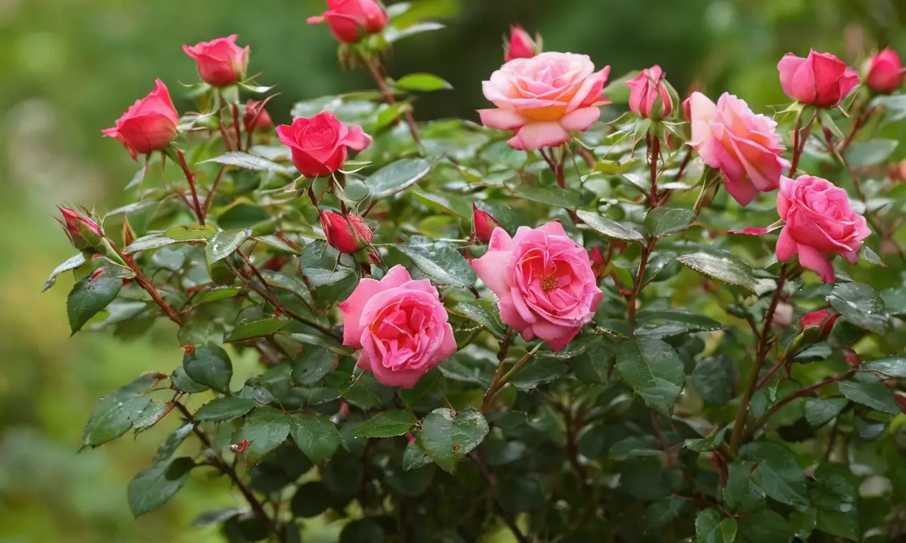 Jardín vibrante de rosas y vida