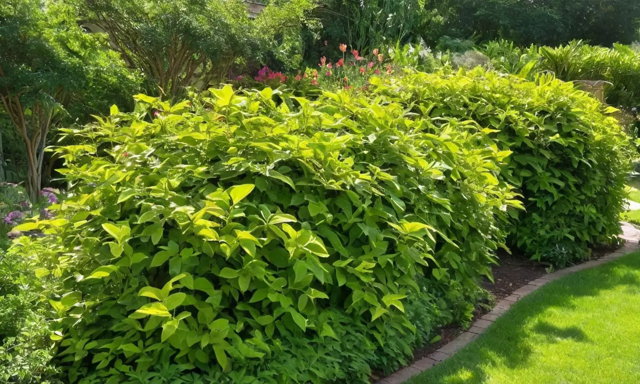 Jardín sereno con enredaderas y flores coloridas