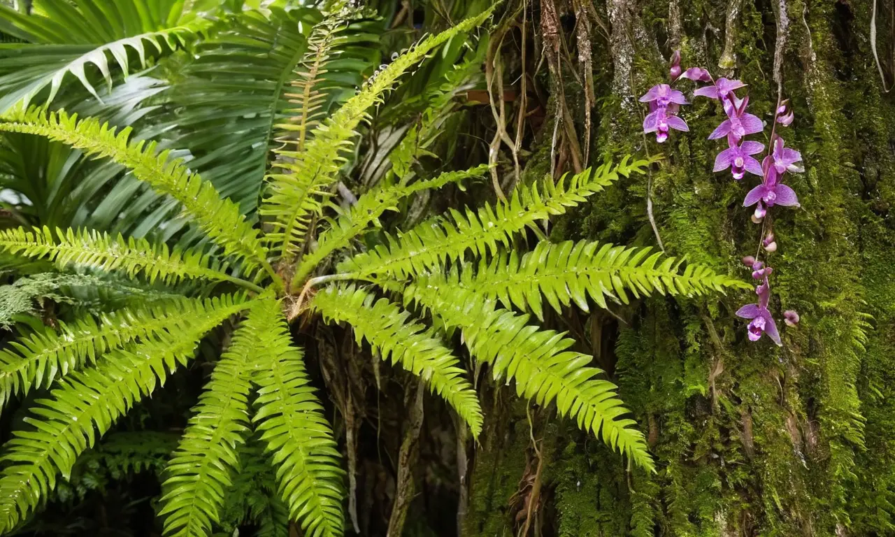 Plantas tropicales vibrantes en bosque húmedo