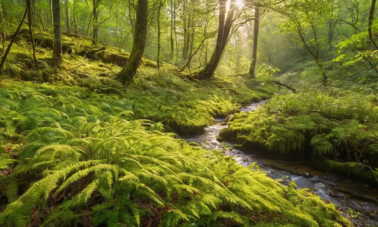 Bosque denso con vida y luz vibrante