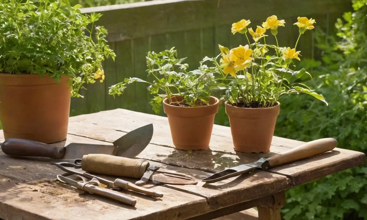 Escena vibrante de jardinería bajo el sol