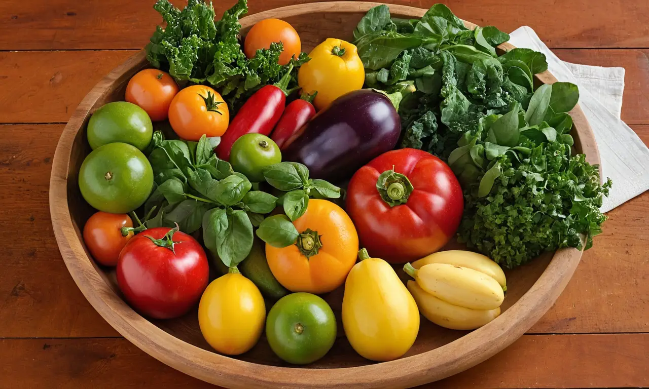 Colorida y variada composición de frutas y verduras