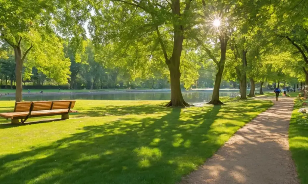 Parque vibrante y sereno lleno de vida