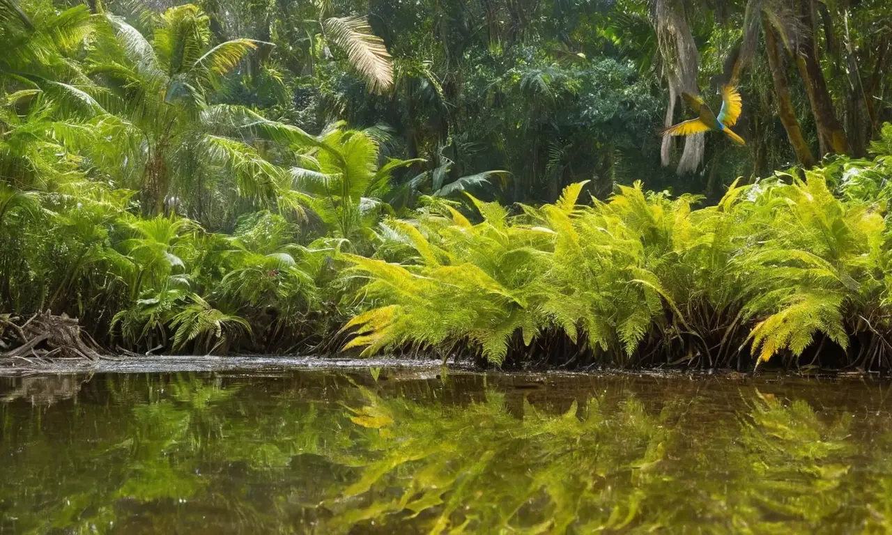 Selva vibrante con fauna y flora exótica