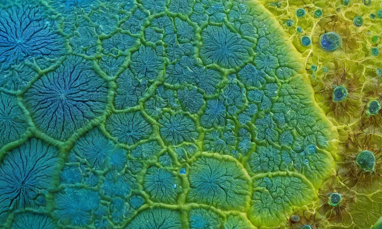 Bacterias en colores vibrantes y texturas variadas