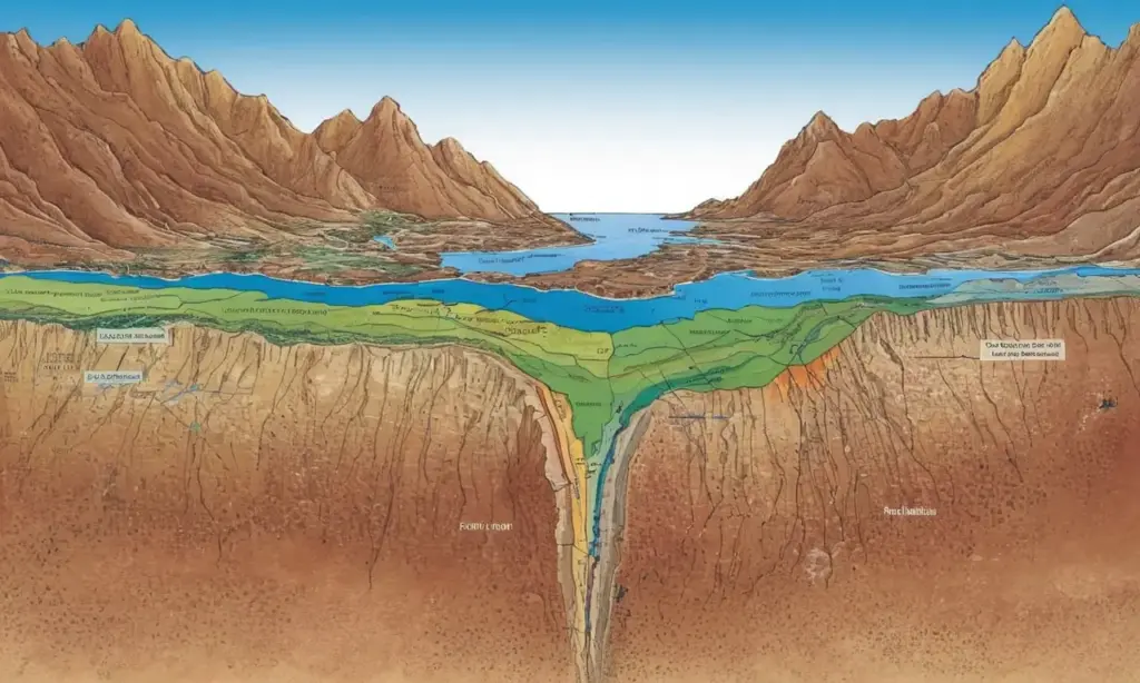 Diagrama geológico detallado con capas tectónicas