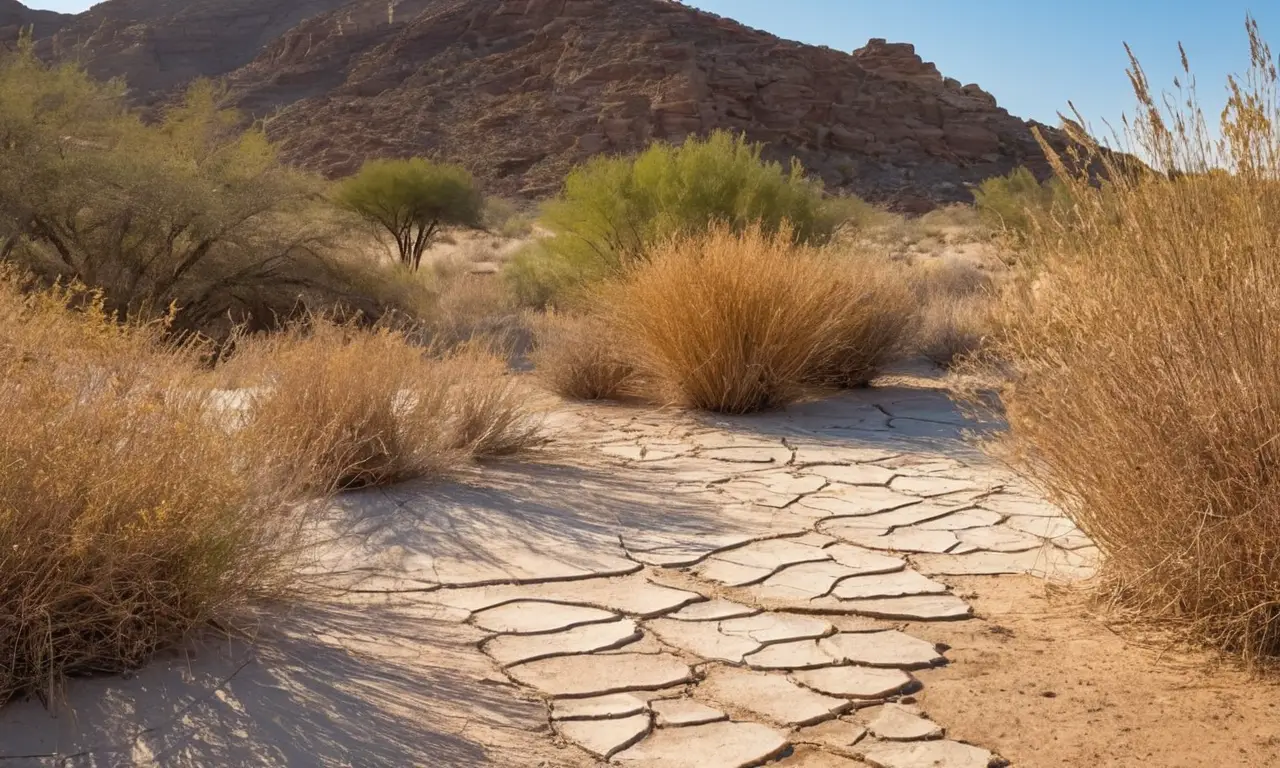 Paisaje árido con vida resistiendo el calor