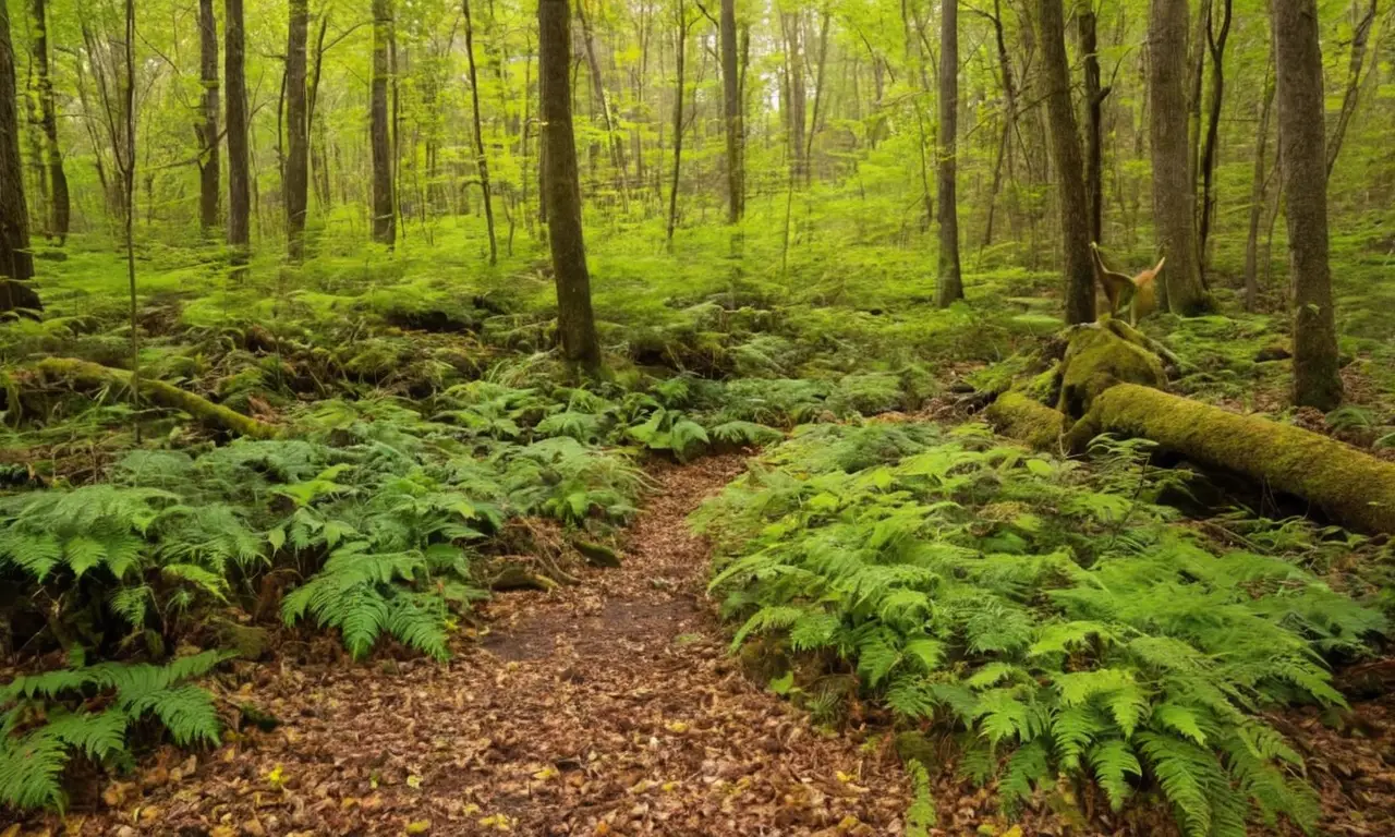 Bosque vibrante con vida y amenazas humanas