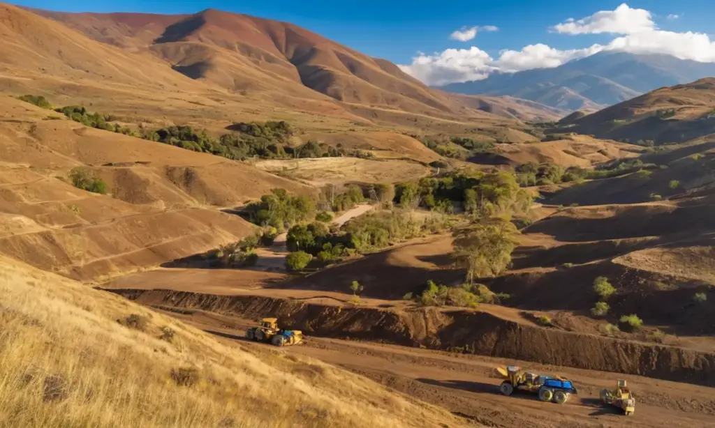 Paisaje boliviano vibrante con minería activa