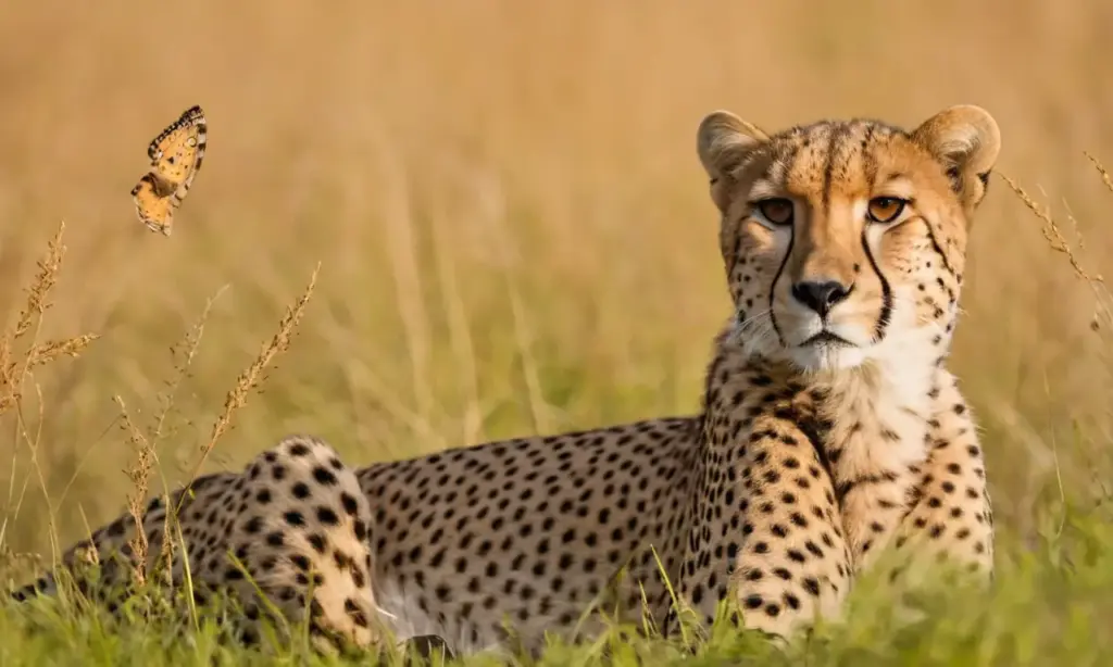 Cheetah camuflado en la savanna africana
