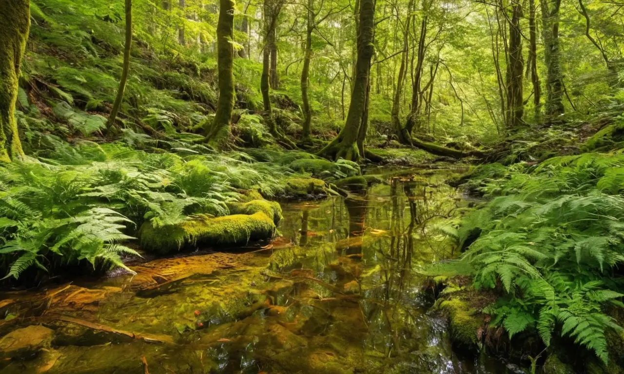 Bosque vibrante lleno de vida y sombras