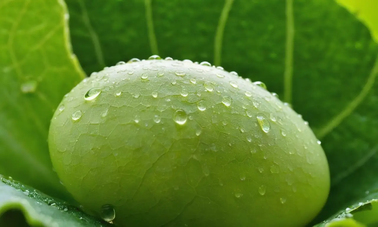 Hoja verde sostiene un huevo blanco brillante