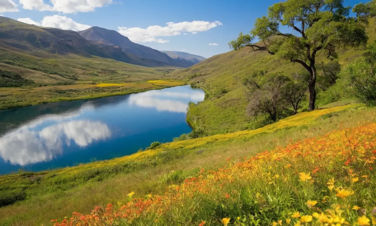 Paisaje vibrante lleno de flora y fauna