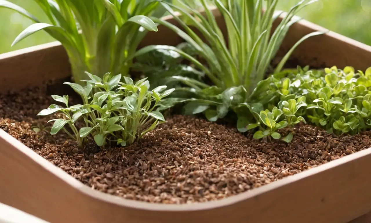 Jardín vibrante con plantas jóvenes y sustrato